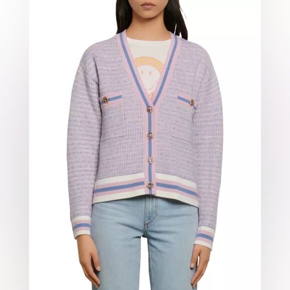 Sandro Sweaters - NWOT Sandro Lyna Crpped Tweed Cardigan Sweater In Pink Size 1 Small Stripe Paris